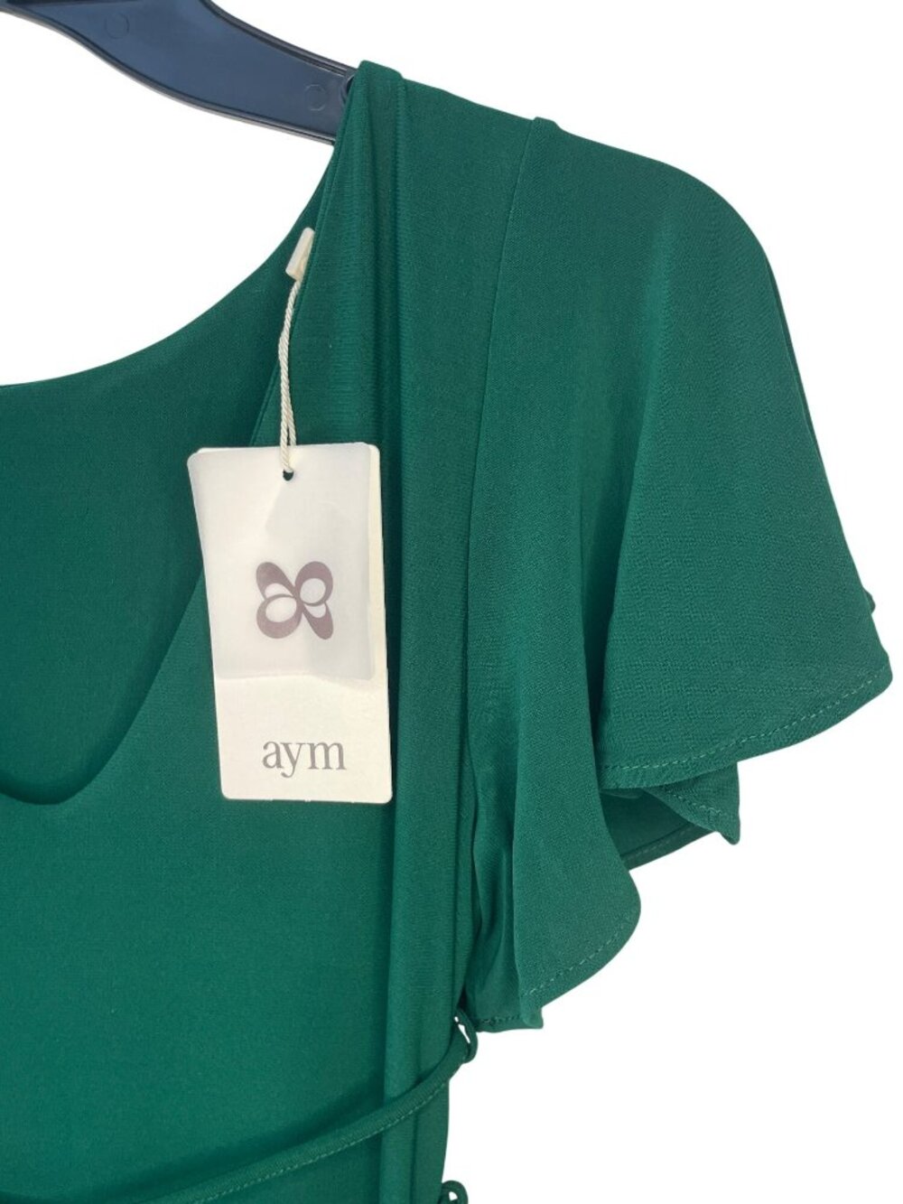 AYM Ava Maxi Dress Green Flutter Slip Sleeve Wrap Tie Detail Women's Sz S NWT - Picture 3 of 10